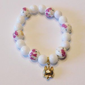 Handmade White AsianThemed Stretch Bracelet  - 7"